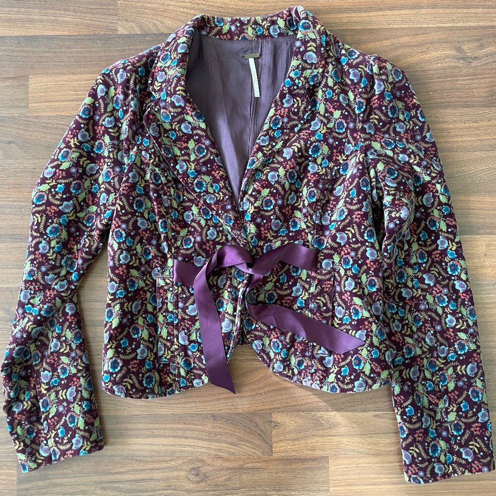 Free People Vintage (2000's) Velvet Purple Floral Blazer